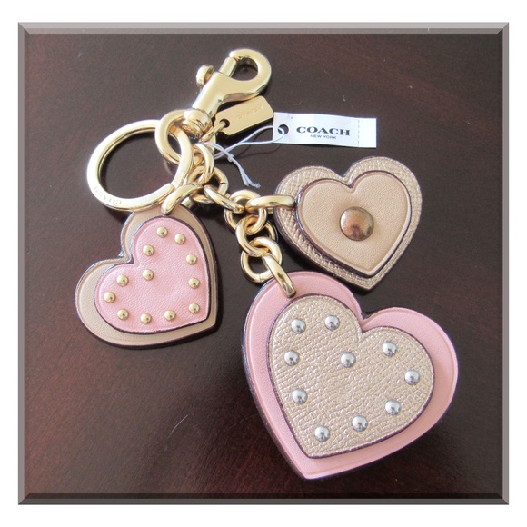 Coach Accessories - Coach Pink Heart Bag Leather Key Ring Chain Charm